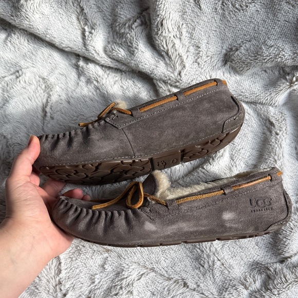 UGG Charcoal Moccasins with Camel Trim - Picture 5 of 6